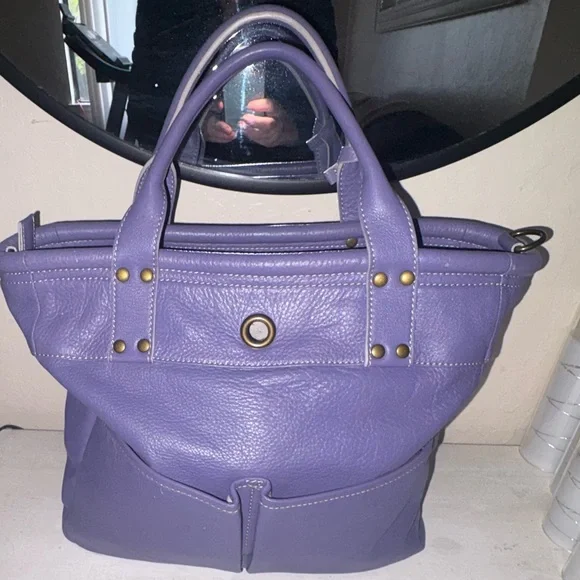 LEVENGER ST. TROPEZ DOUBLE POCKETS TWO WAY CROSSBODY BLUEish/  purple Tote EUC - Picture 2 of 14